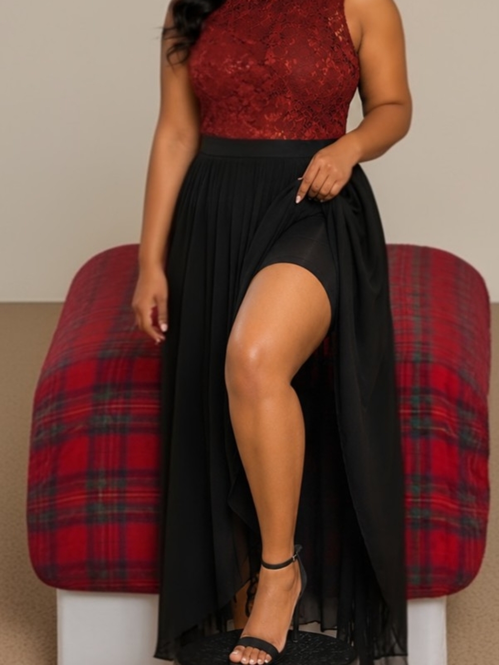 Black High-Slit Chiffon Maxi Skort